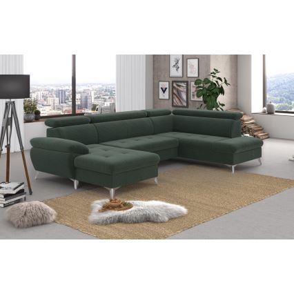 Canapé d'angle pliable en U avec un espace de rangement CATANIA droit vert