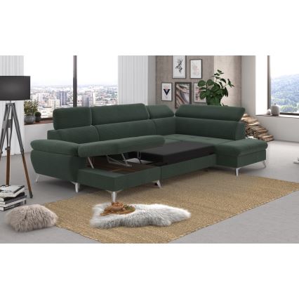 Canapé d'angle pliable en U avec un espace de rangement CATANIA droit vert