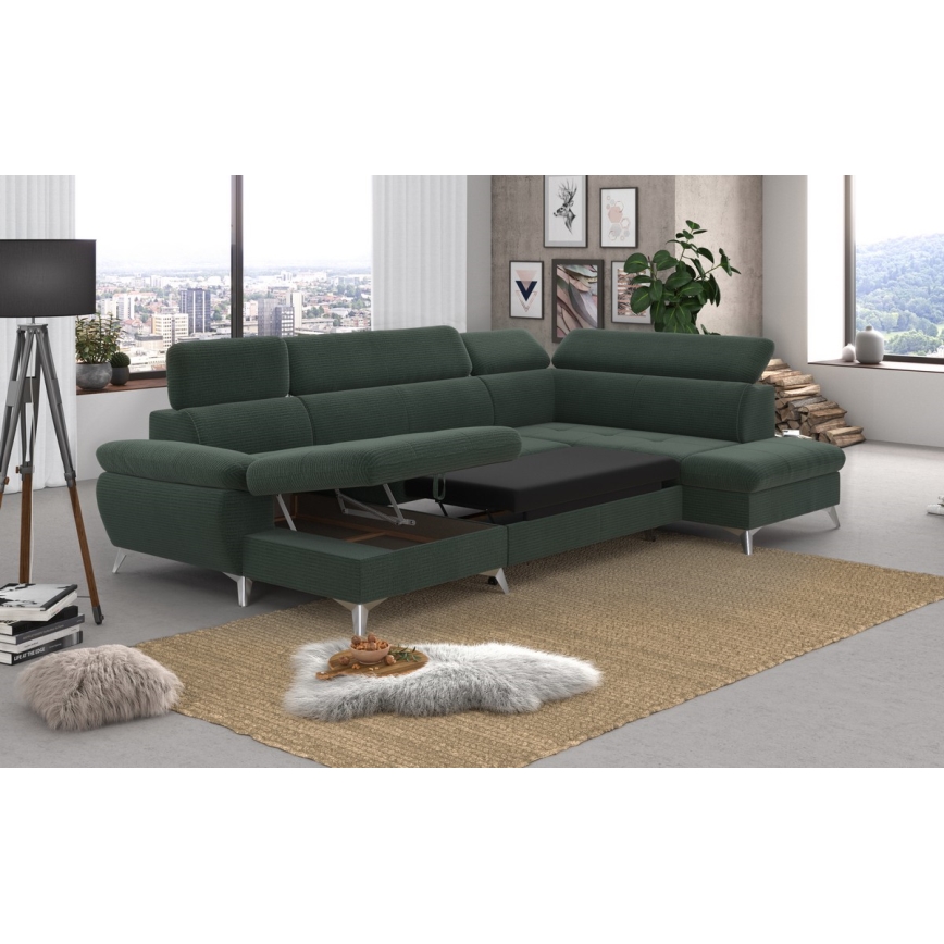 Canapé d'angle pliable en U avec un espace de rangement CATANIA droit vert