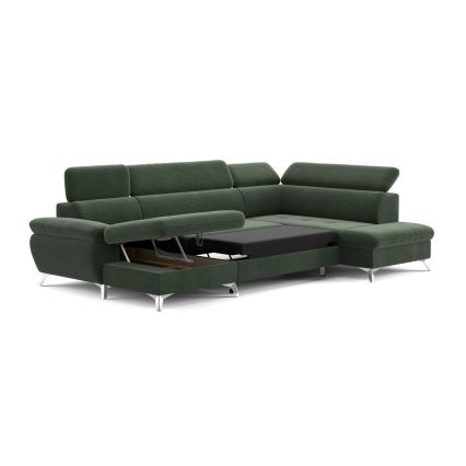 Canapé d'angle pliable en U avec un espace de rangement CATANIA droit vert