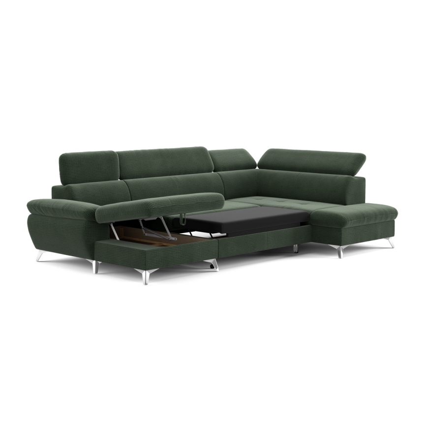 Canapé d'angle pliable en U avec un espace de rangement CATANIA droit vert