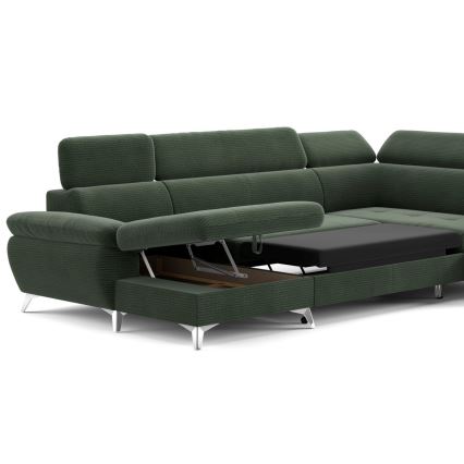 Canapé d'angle pliable en U avec un espace de rangement CATANIA droit vert