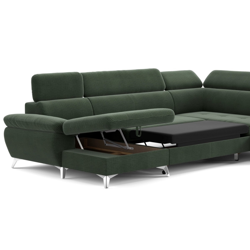 Canapé d'angle pliable en U avec un espace de rangement CATANIA droit vert