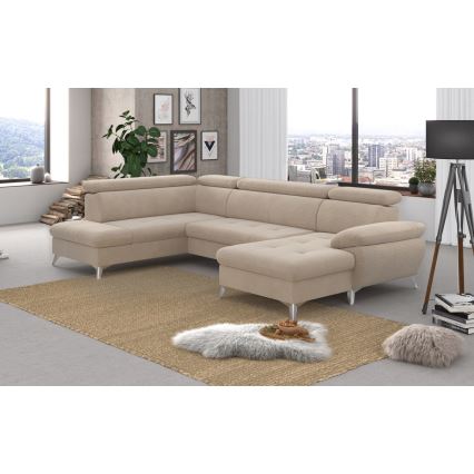 Canapé d'angle pliable en U avec un espace de rangement CATANIA gauche beige