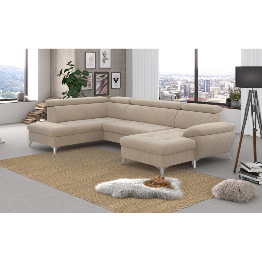 Canapé d'angle pliable en U avec un espace de rangement CATANIA gauche beige