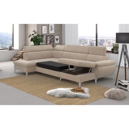 Canapé d'angle pliable en U avec un espace de rangement CATANIA gauche beige