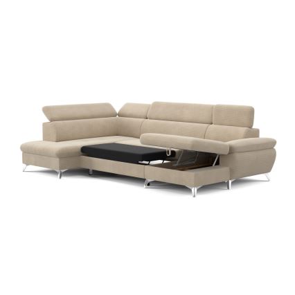 Canapé d'angle pliable en U avec un espace de rangement CATANIA gauche beige