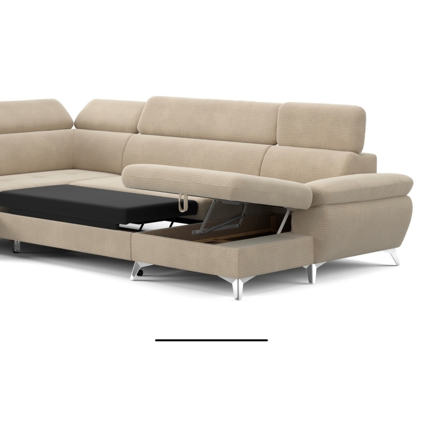 Canapé d'angle pliable en U avec un espace de rangement CATANIA gauche beige