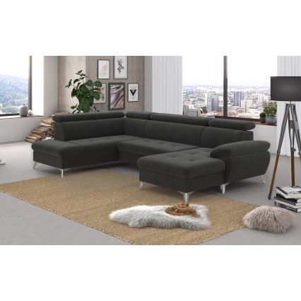 Canapé d'angle pliable en U avec un espace de rangement CATANIA gauche graphite