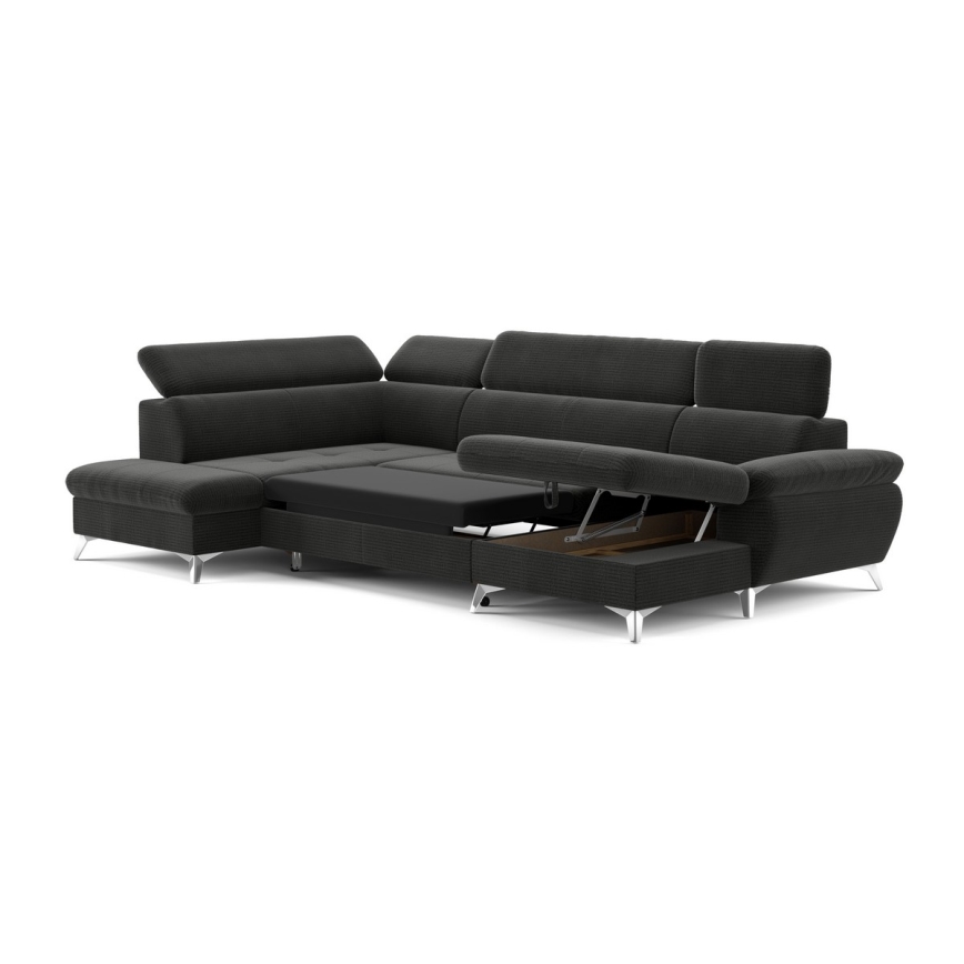 Canapé d'angle pliable en U avec un espace de rangement CATANIA gauche graphite