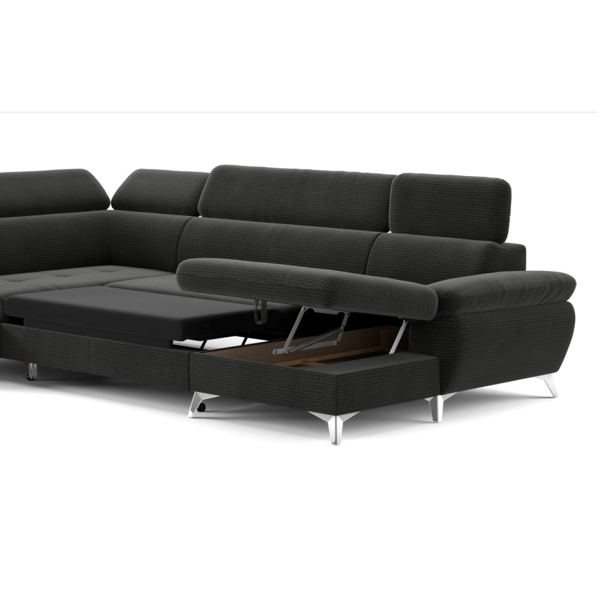 Canapé d'angle pliable en U avec un espace de rangement CATANIA gauche graphite