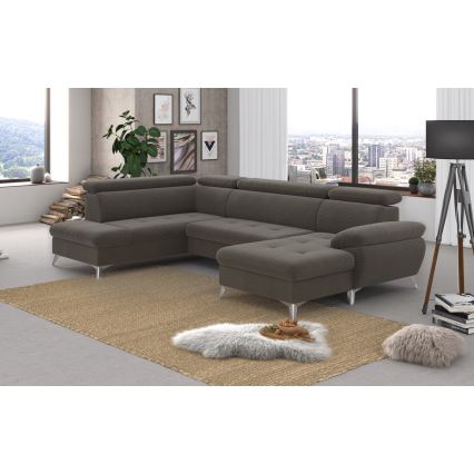 Canapé d'angle pliable en U avec un espace de rangement CATANIA gauche marron