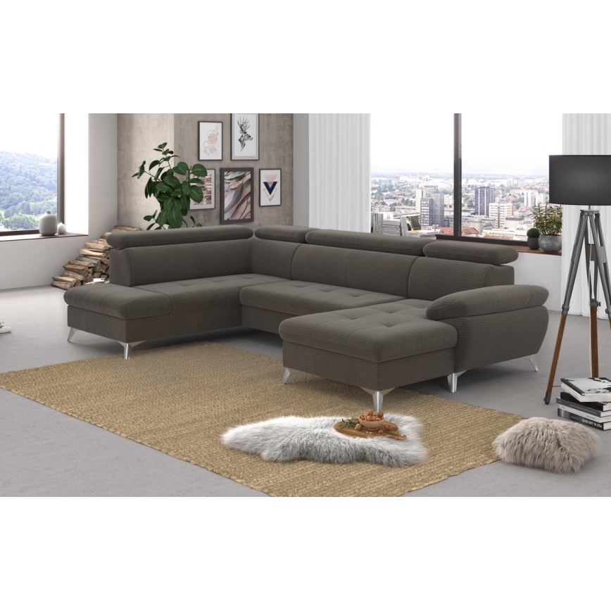 Canapé d'angle pliable en U avec un espace de rangement CATANIA gauche marron