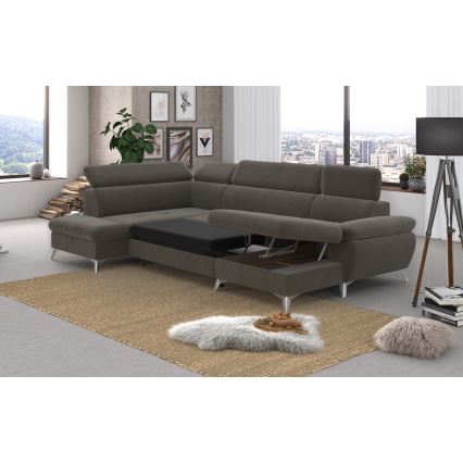 Canapé d'angle pliable en U avec un espace de rangement CATANIA gauche marron