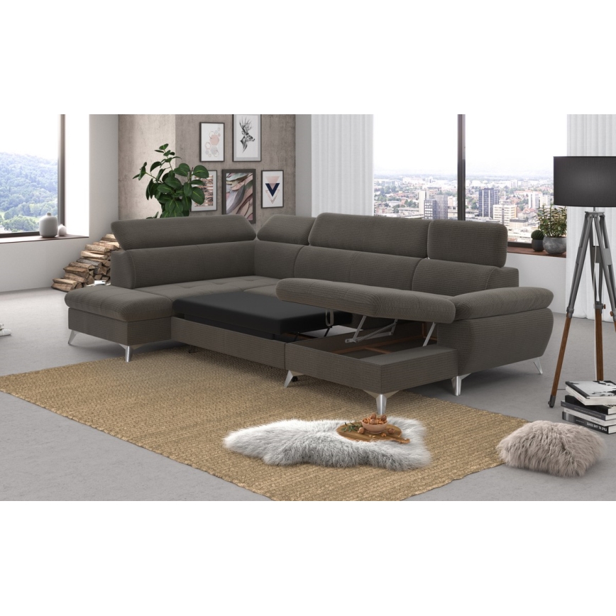 Canapé d'angle pliable en U avec un espace de rangement CATANIA gauche marron