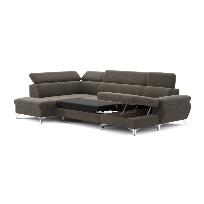 Canapé d'angle pliable en U avec un espace de rangement CATANIA gauche marron
