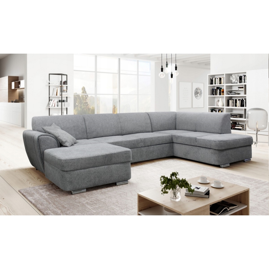 Canapé d'angle pliable et rembourré en forme de U SERPA droit gris
