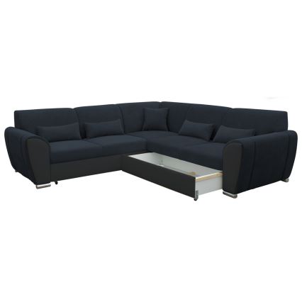 Canapé d'angle pliable et rembourré en forme de U VISEU droit anthracite/noir