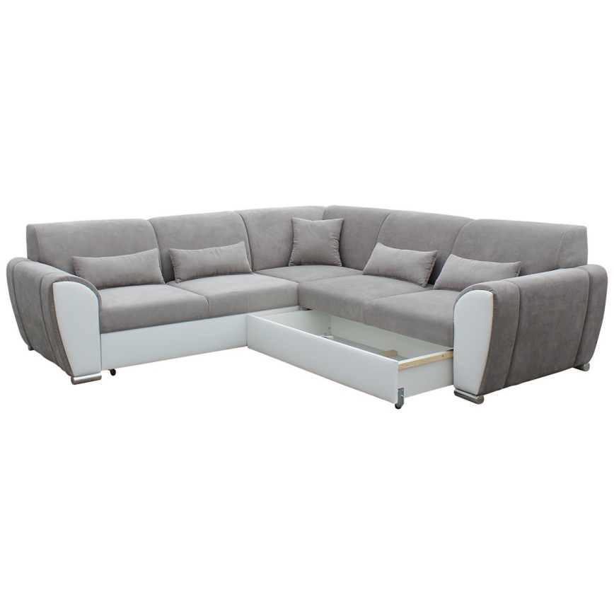 Canapé d'angle pliable et rembourré en forme de U VISEU droit gris/blanc