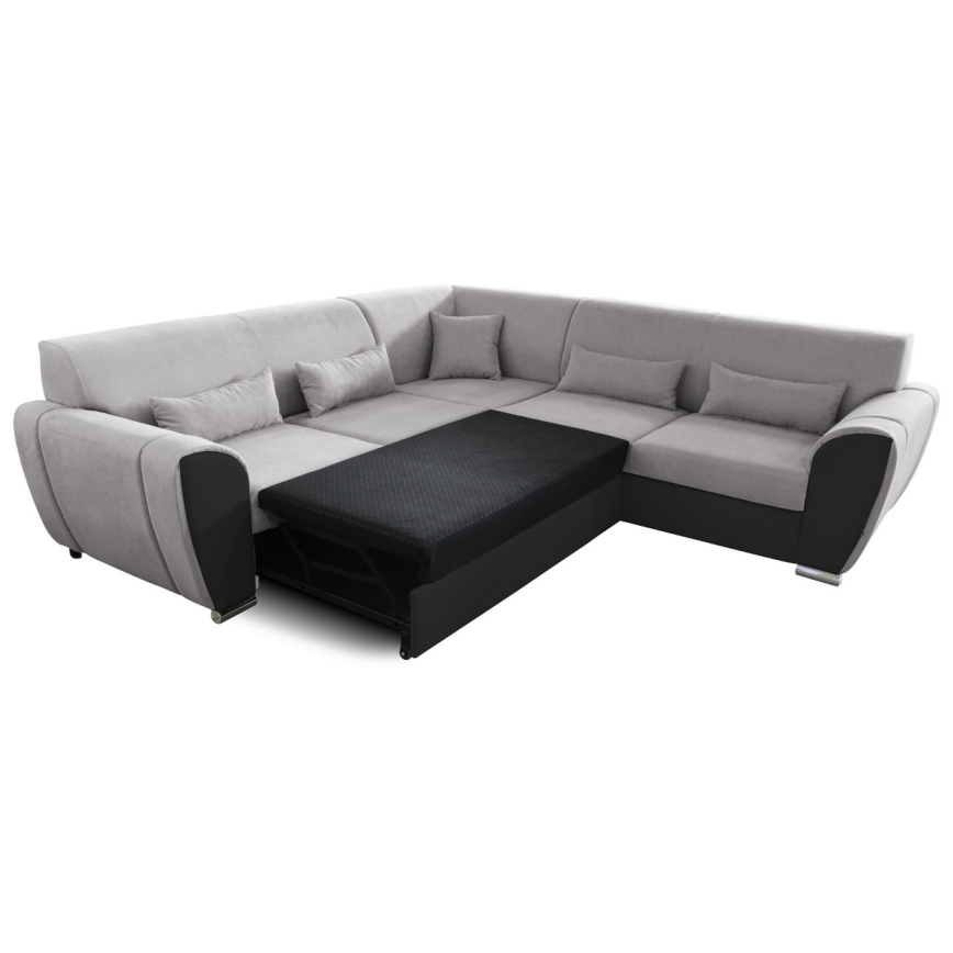 Canapé d'angle pliable et rembourré en forme de U VISEU droit gris/noir