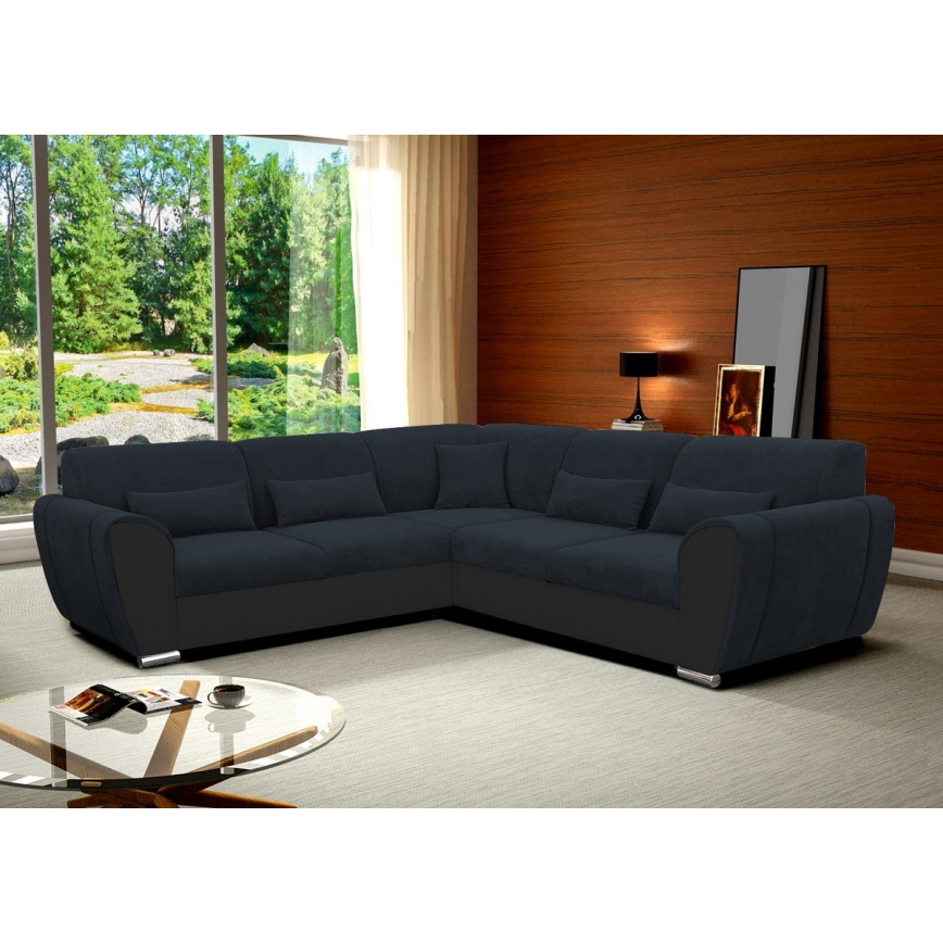 Canapé d'angle pliable et rembourré en forme de U VISEU gauche anthracite/noir
