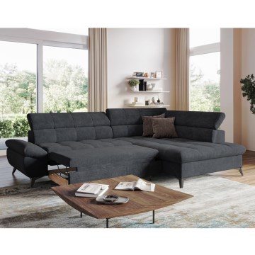 Canapé d'angle pliable MARANO droit noir