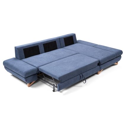 Canapé d'angle pliable rembourré en forme de L avec un espace de rangement AVESTA droit bleu