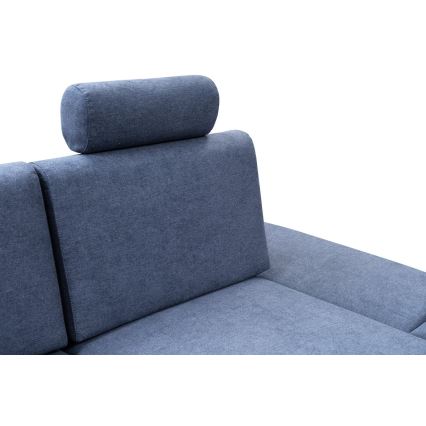 Canapé d'angle pliable rembourré en forme de L avec un espace de rangement AVESTA droit bleu