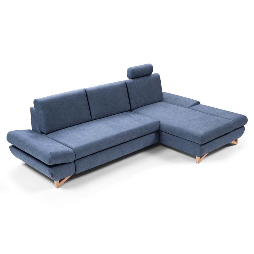 Canapé d'angle pliable rembourré en forme de L avec un espace de rangement AVESTA droit bleu