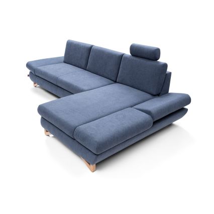 Canapé d'angle pliable rembourré en forme de L avec un espace de rangement AVESTA droit bleu