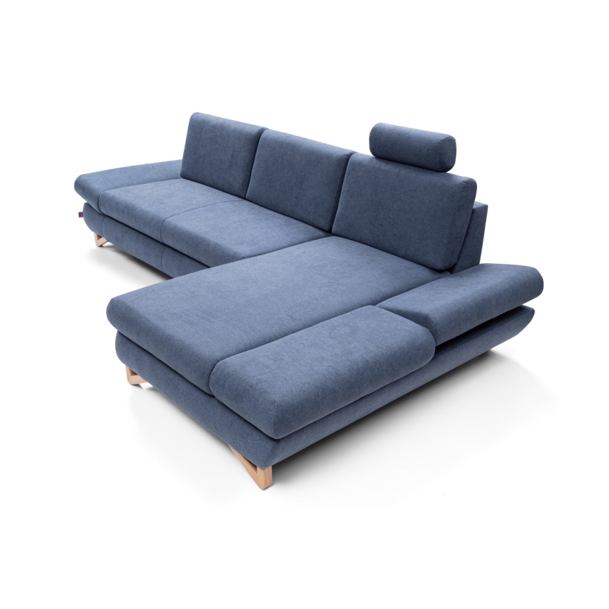 Canapé d'angle pliable rembourré en forme de L avec un espace de rangement AVESTA droit bleu