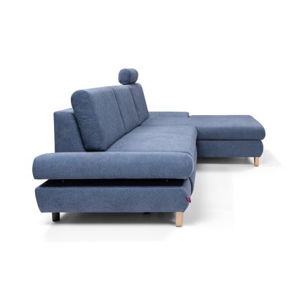 Canapé d'angle pliable rembourré en forme de L avec un espace de rangement AVESTA droit bleu