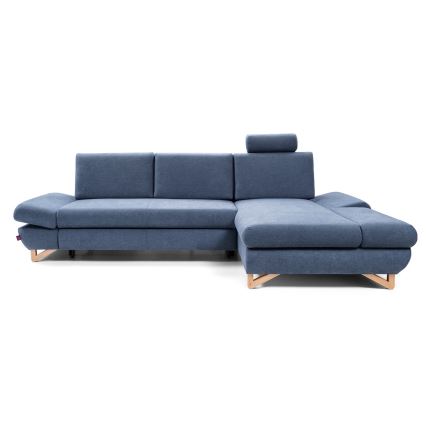 Canapé d'angle pliable rembourré en forme de L avec un espace de rangement AVESTA droit bleu