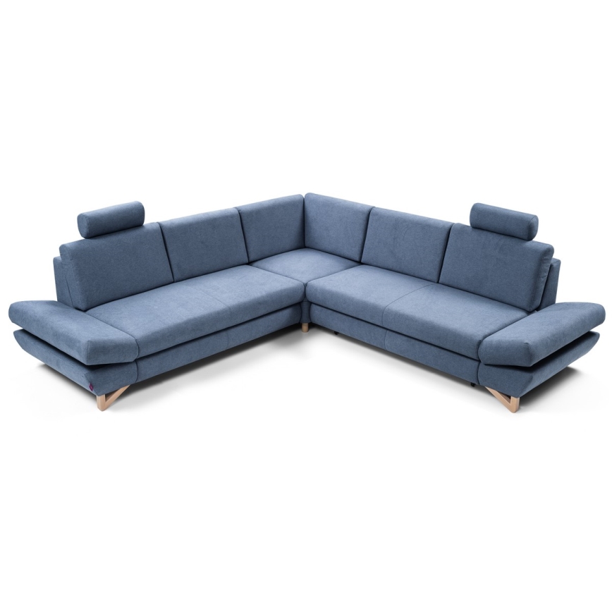 Canapé d'angle pliable rembourré en forme de L avec un espace de rangement AVESTA droit bleu