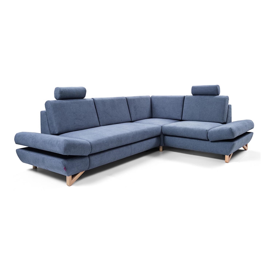 Canapé d'angle pliable rembourré en forme de L avec espace de rangement AVESTA droit bleu