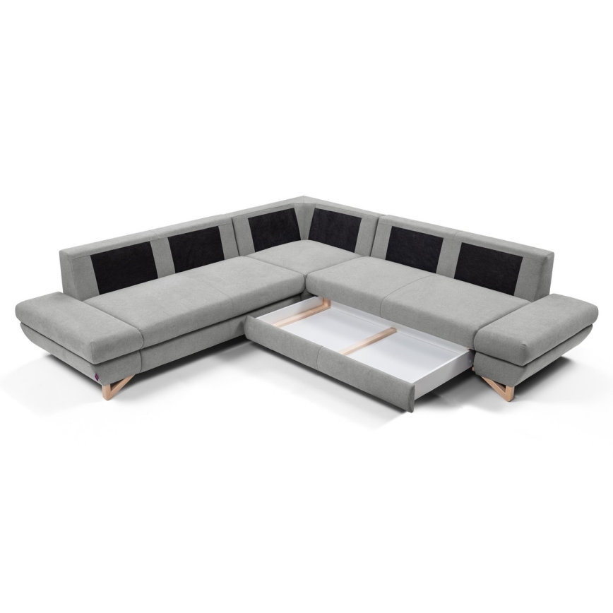 Canapé d'angle pliable rembourré en forme de L avec un espace de rangement AVESTA droit gris
