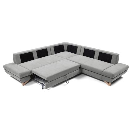 Canapé d'angle pliable rembourré en forme de L avec un espace de rangement AVESTA droit gris
