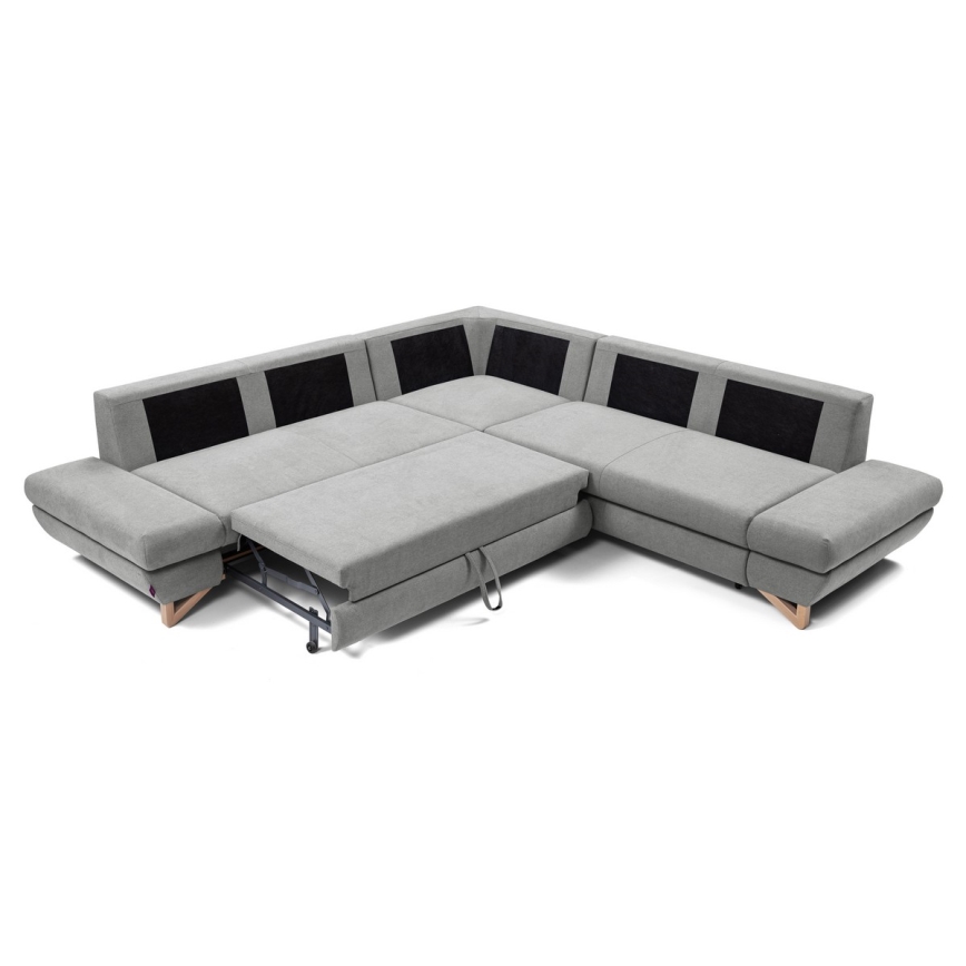 Canapé d'angle pliable rembourré en forme de L avec un espace de rangement AVESTA droit gris