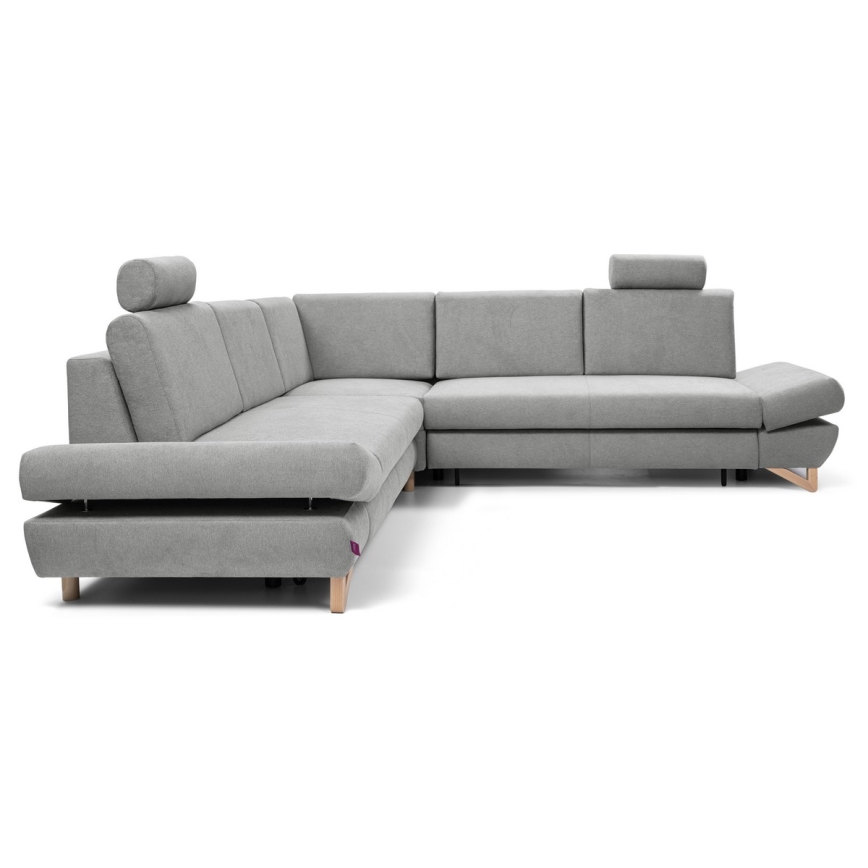 Canapé d'angle pliable rembourré en forme de L avec un espace de rangement AVESTA droit gris