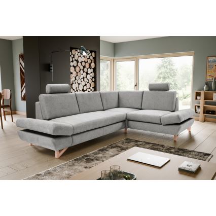 Canapé d'angle pliable rembourré en forme de L avec un espace de rangement AVESTA droit gris