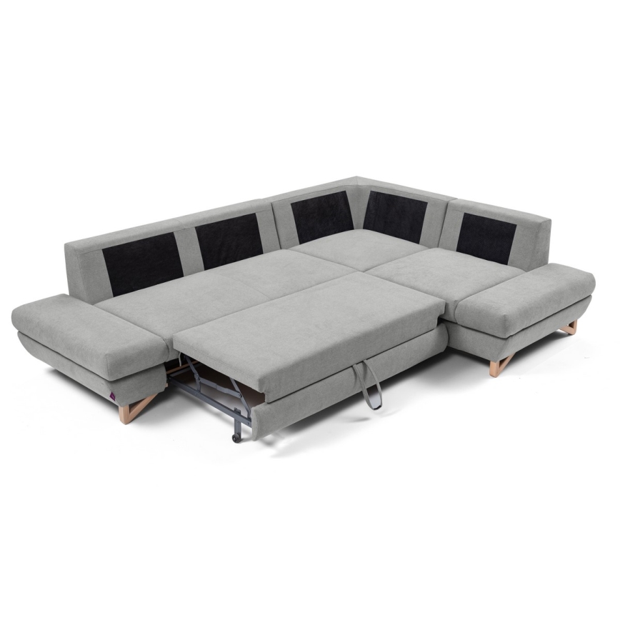 Canapé d'angle pliable rembourré en forme de L avec un espace de rangement AVESTA droit gris