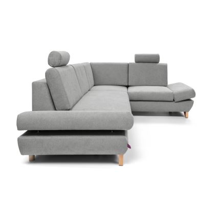 Canapé d'angle pliable rembourré en forme de L avec un espace de rangement AVESTA droit gris