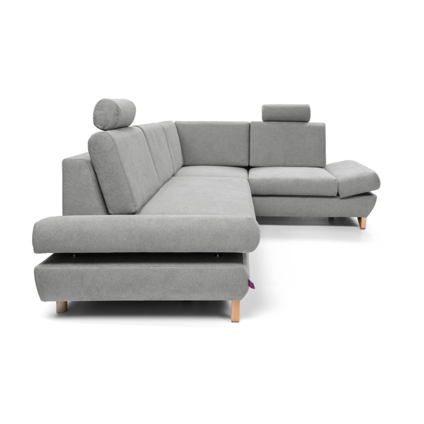 Canapé d'angle pliable rembourré en forme de L avec un espace de rangement AVESTA droit gris