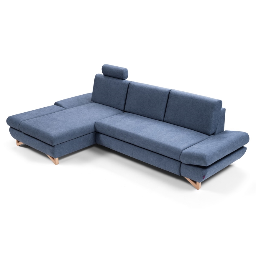 Canapé d'angle pliable rembourré en forme de L avec un espace de rangement AVESTA gauche bleu