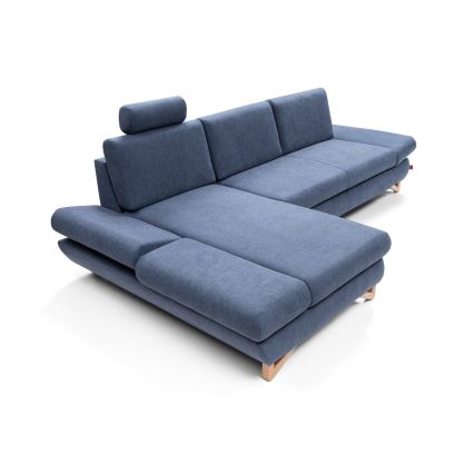 Canapé d'angle pliable rembourré en forme de L avec un espace de rangement AVESTA gauche bleu