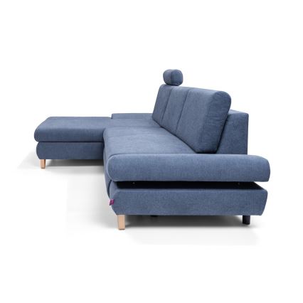 Canapé d'angle pliable rembourré en forme de L avec un espace de rangement AVESTA gauche bleu