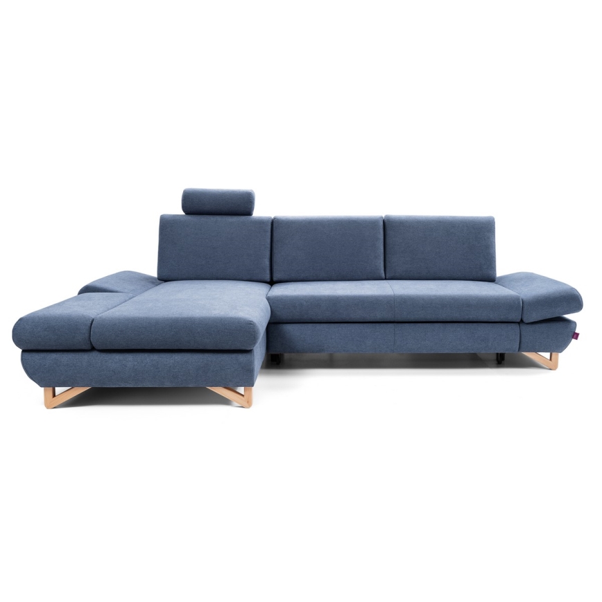 Canapé d'angle pliable rembourré en forme de L avec un espace de rangement AVESTA gauche bleu