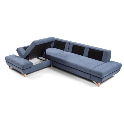 Canapé d'angle pliable rembourré en forme de L avec un espace de rangement AVESTA gauche bleu