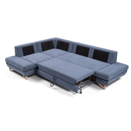 Canapé d'angle pliable rembourré en forme de L avec un espace de rangement AVESTA gauche bleu