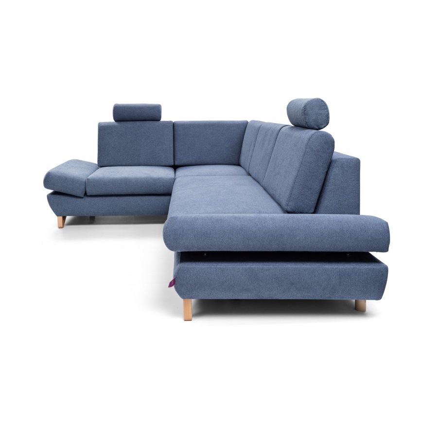 Canapé d'angle pliable rembourré en forme de L avec un espace de rangement AVESTA gauche bleu